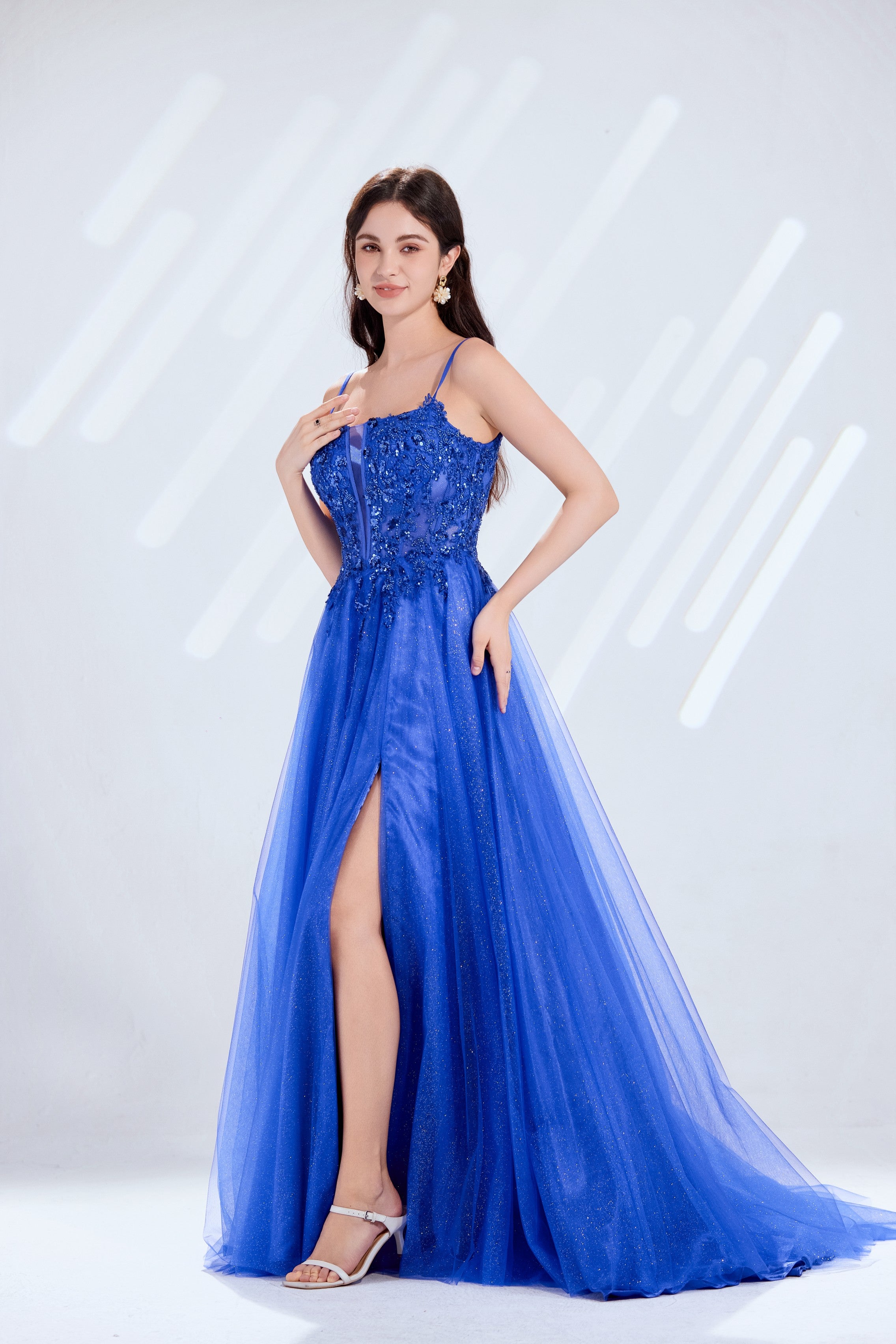 Spaghetti Strap Lace and Tulle Prom Dress-TFB5030