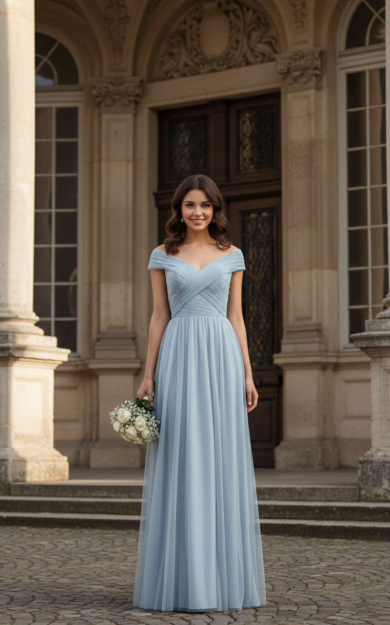Elegant Bridesmaid Dress - Flowy A-Line Gown TFB8056