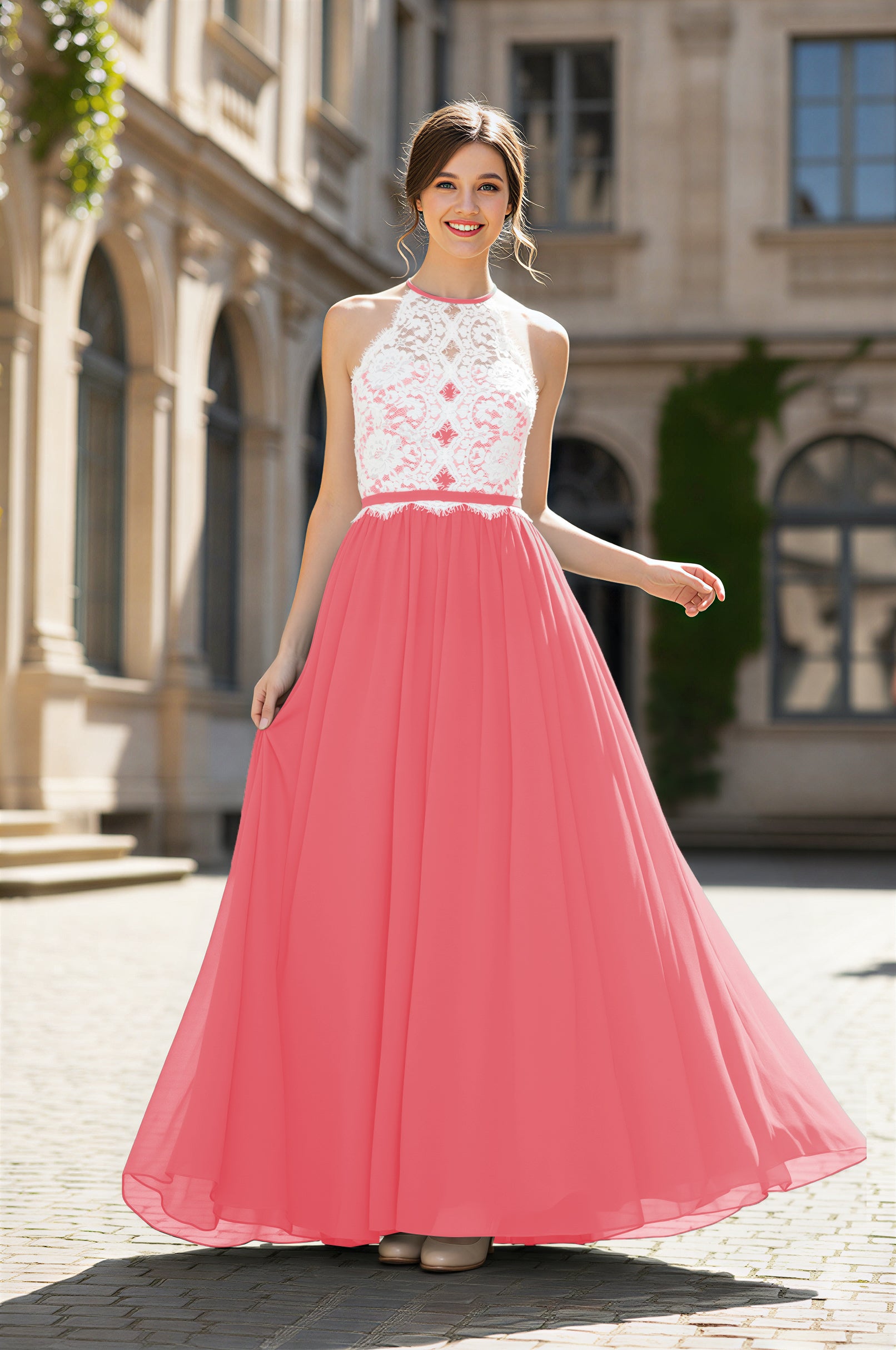 Chic Bridesmaid Dress - Lace Bodice Gown TFB8063