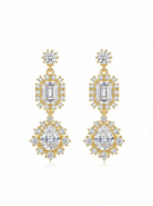 Opulent Gold-Tone Emerald Cut & Pear Drop Statement Earrings - YD012