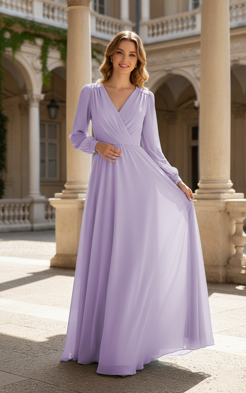 Romantic Bridesmaid Gown - Ruffled Sleeve Design TFB8068