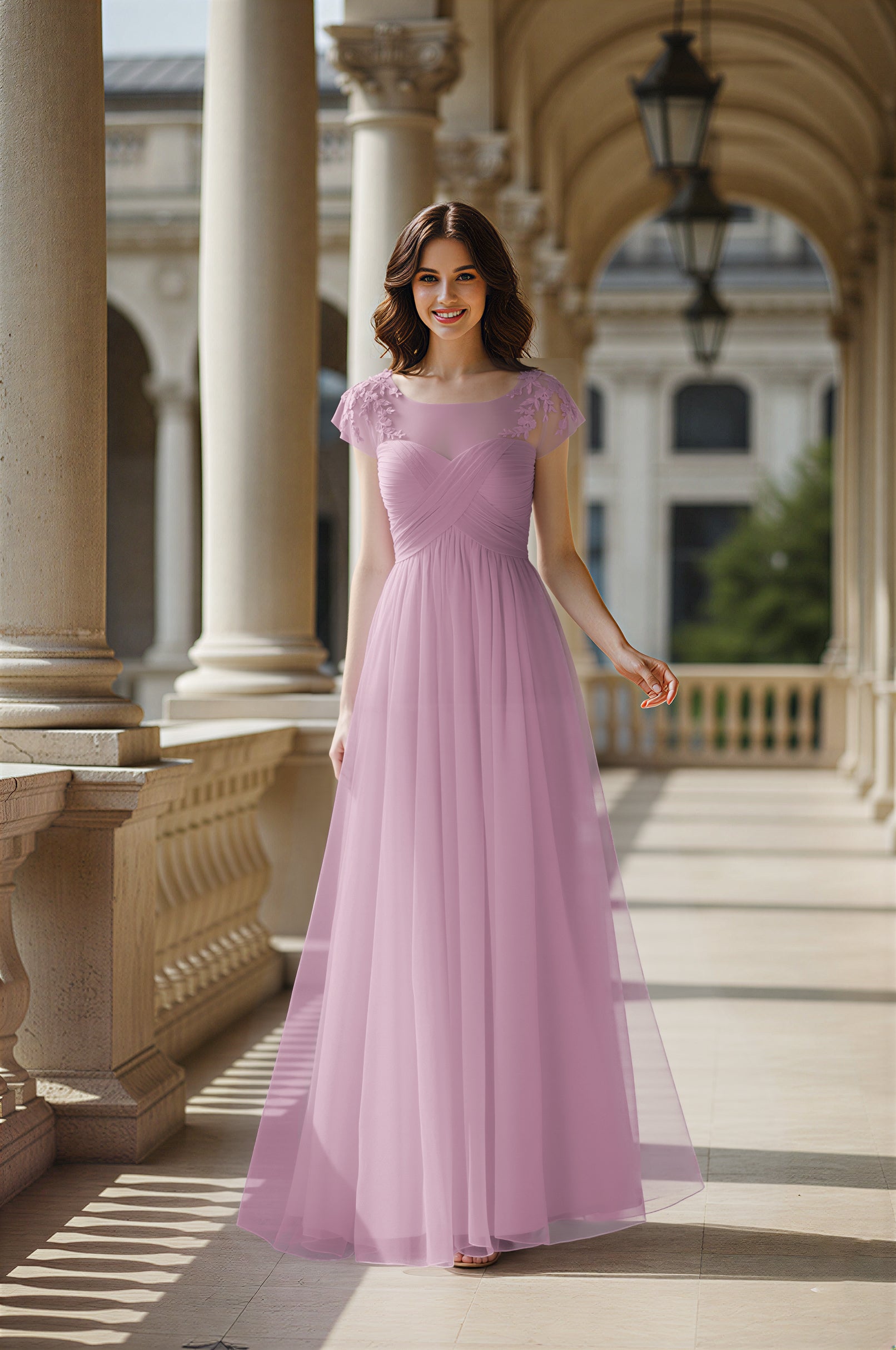 Modern Cut Bridesmaid Dress - Unique Sleeve Detail TFB8070