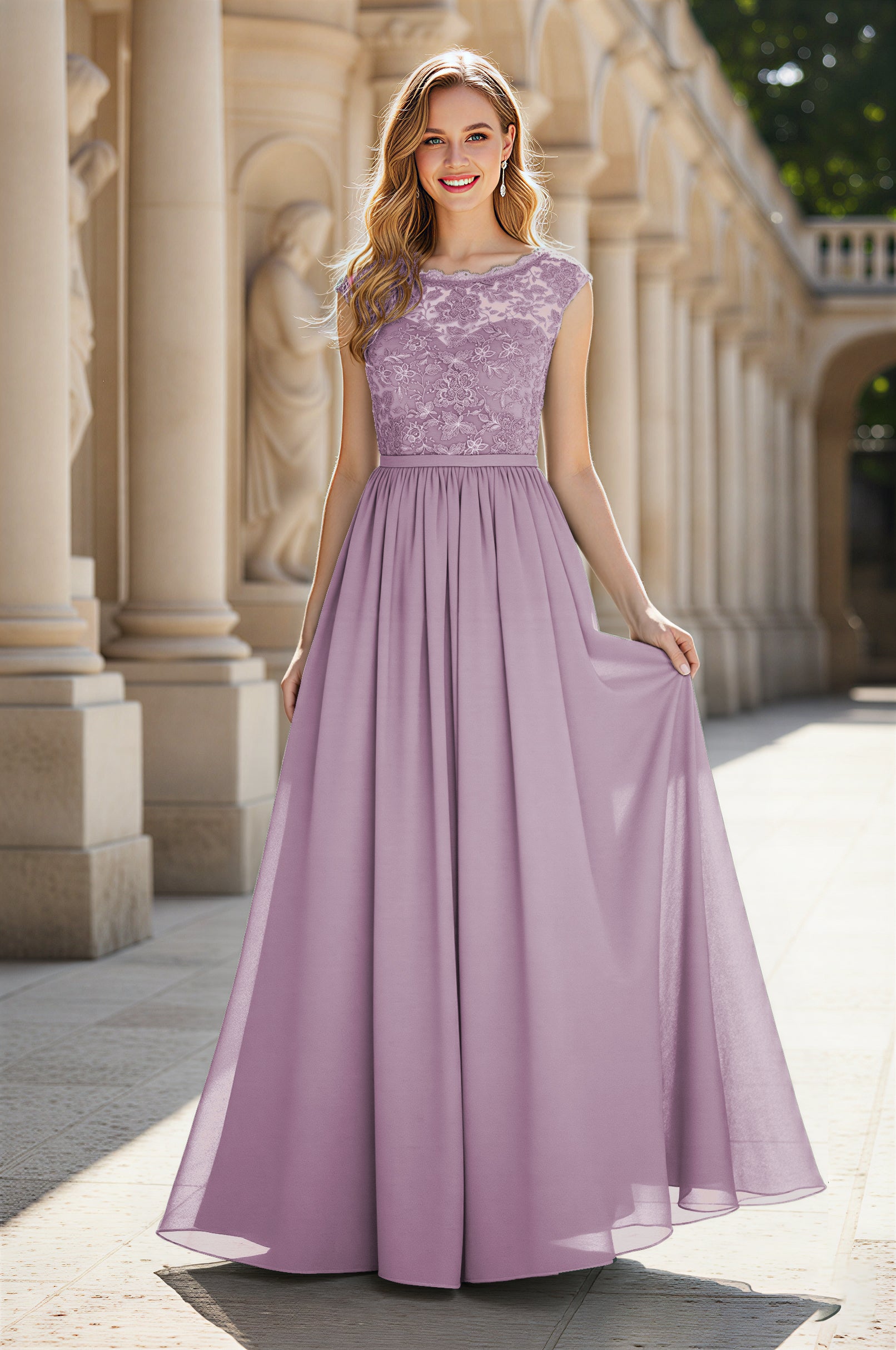 Elegant & Simple Bridesmaid Dress - Round Neck A-Line TFB8072