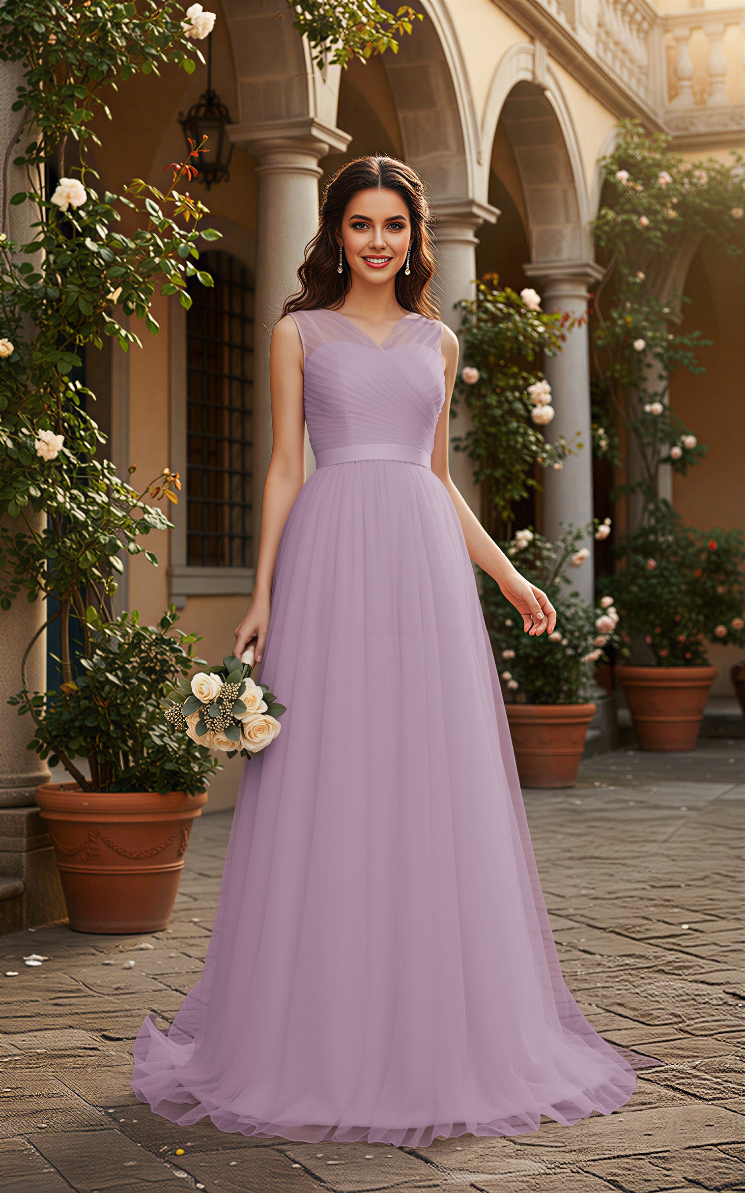 Elegant Bridesmaid Dress - Cap Sleeve Formal Gown TFB8069