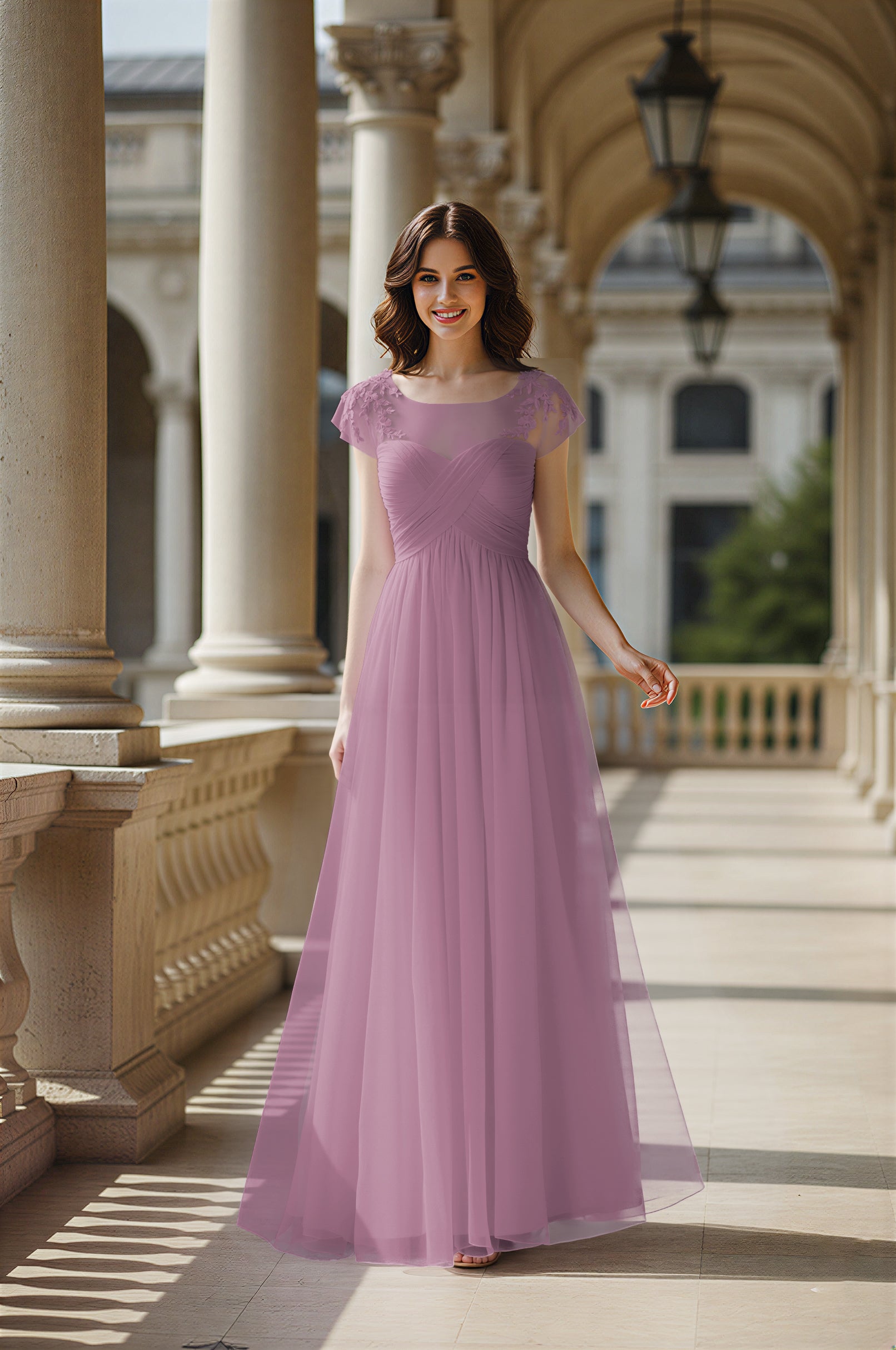Modern Cut Bridesmaid Dress - Unique Sleeve Detail TFB8070