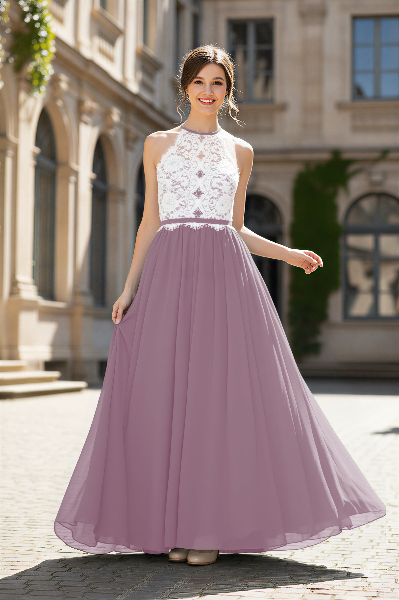 Chic Bridesmaid Dress - Lace Bodice Gown TFB8063