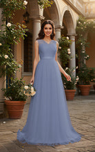 Elegant Bridesmaid Dress - Cap Sleeve Formal Gown TFB8069