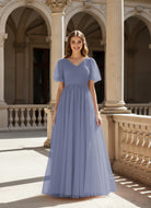 Graceful Bridesmaid Gown - Flutter Sleeve Design TFB8073