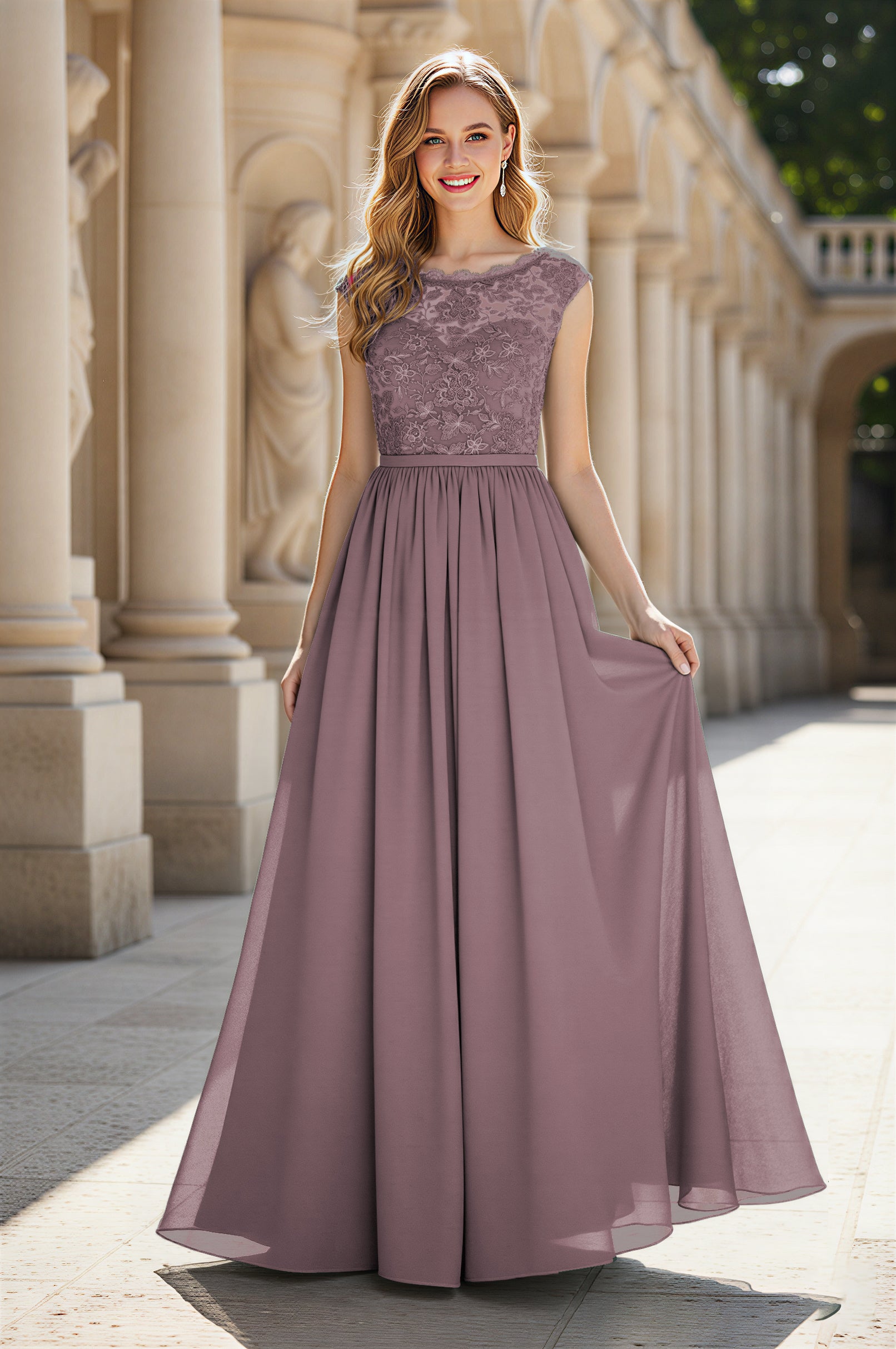 Elegant & Simple Bridesmaid Dress - Round Neck A-Line TFB8072