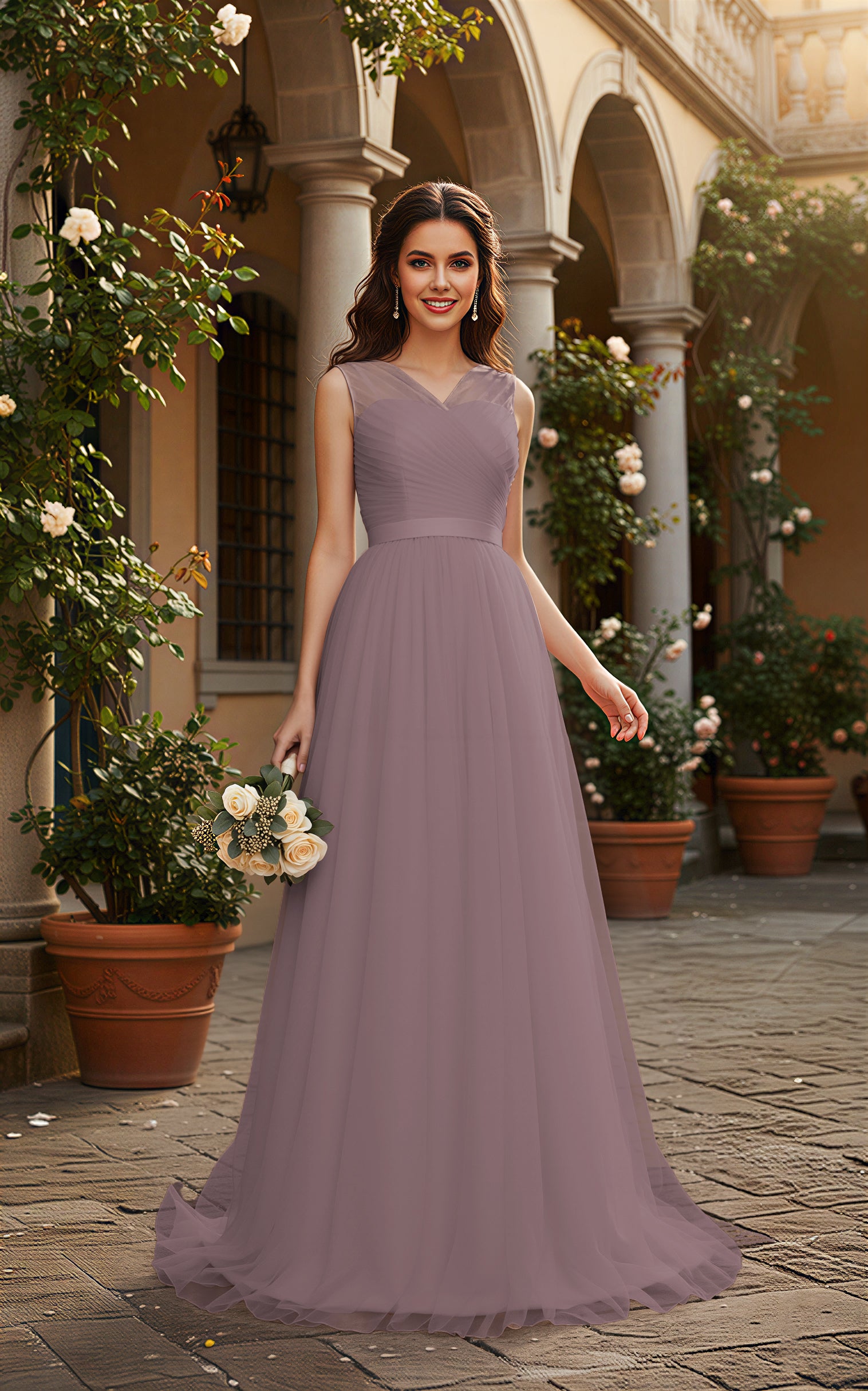 Elegant Bridesmaid Dress - Cap Sleeve Formal Gown TFB8069