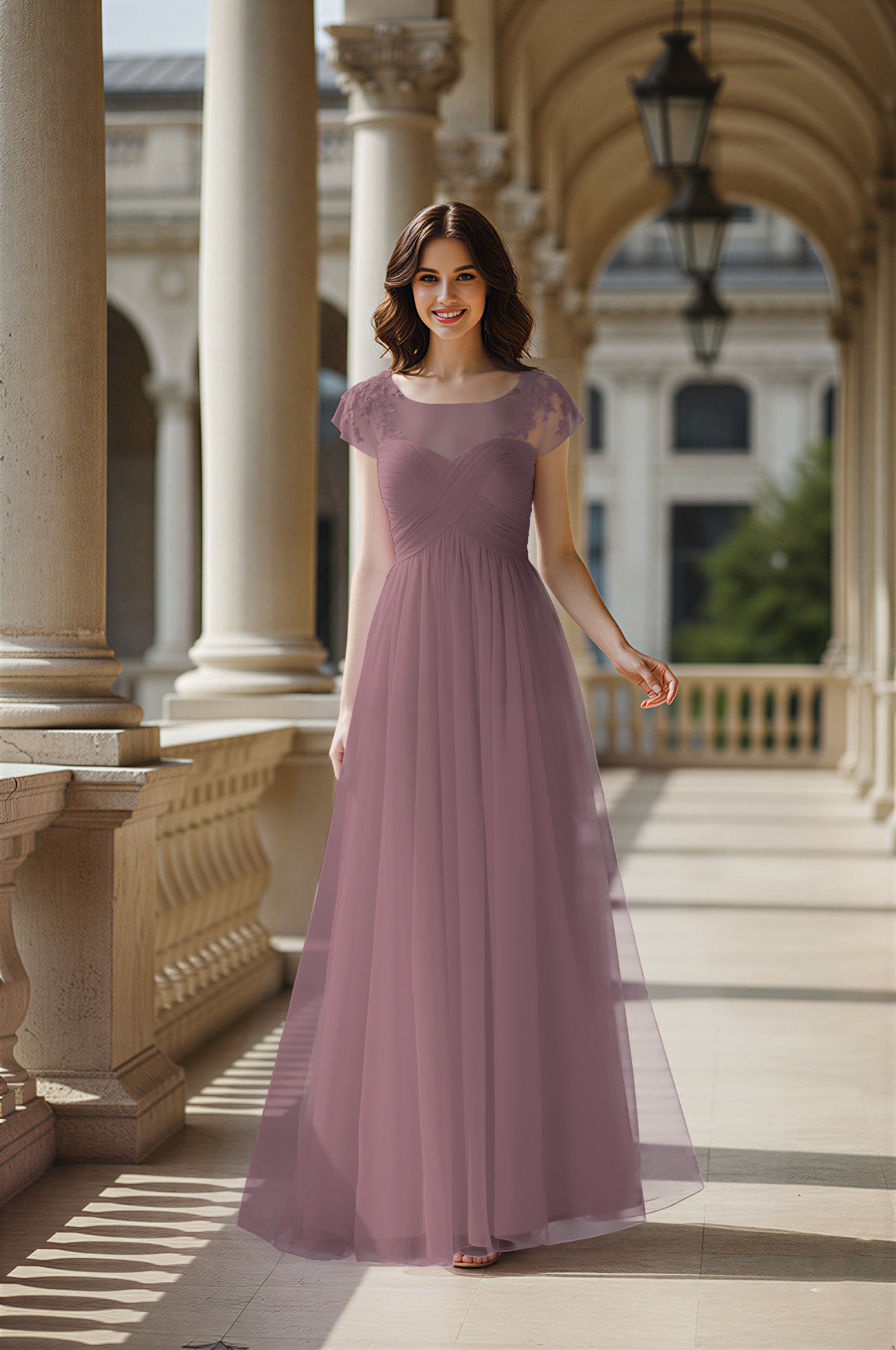 Modern Cut Bridesmaid Dress - Unique Sleeve Detail TFB8070