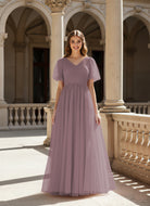 Graceful Bridesmaid Gown - Flutter Sleeve Design TFB8073