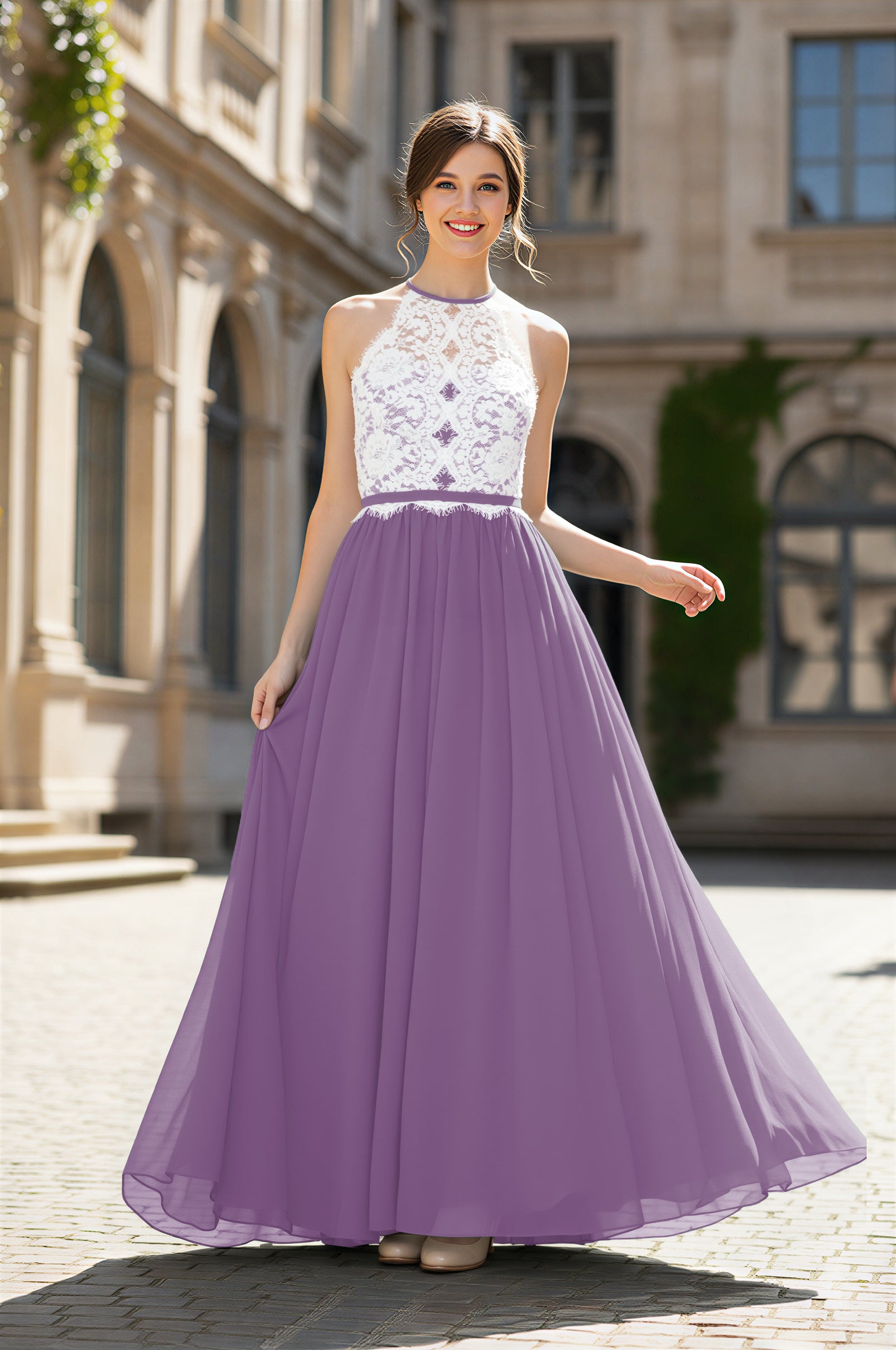 Chic Bridesmaid Dress - Lace Bodice Gown TFB8063