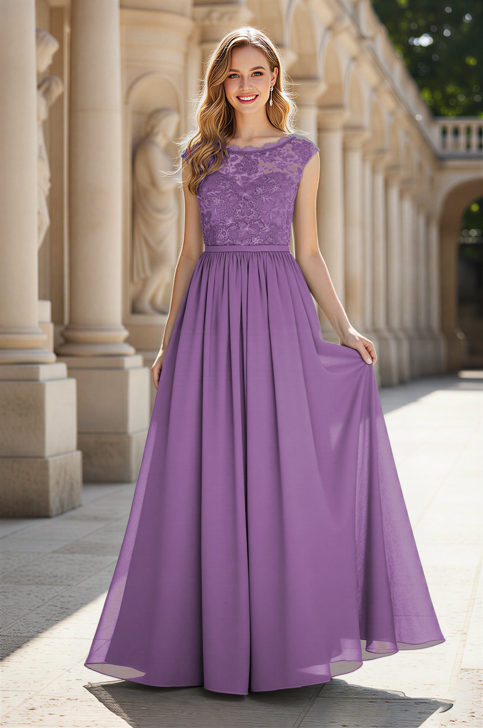 Elegant & Simple Bridesmaid Dress - Round Neck A-Line TFB8072