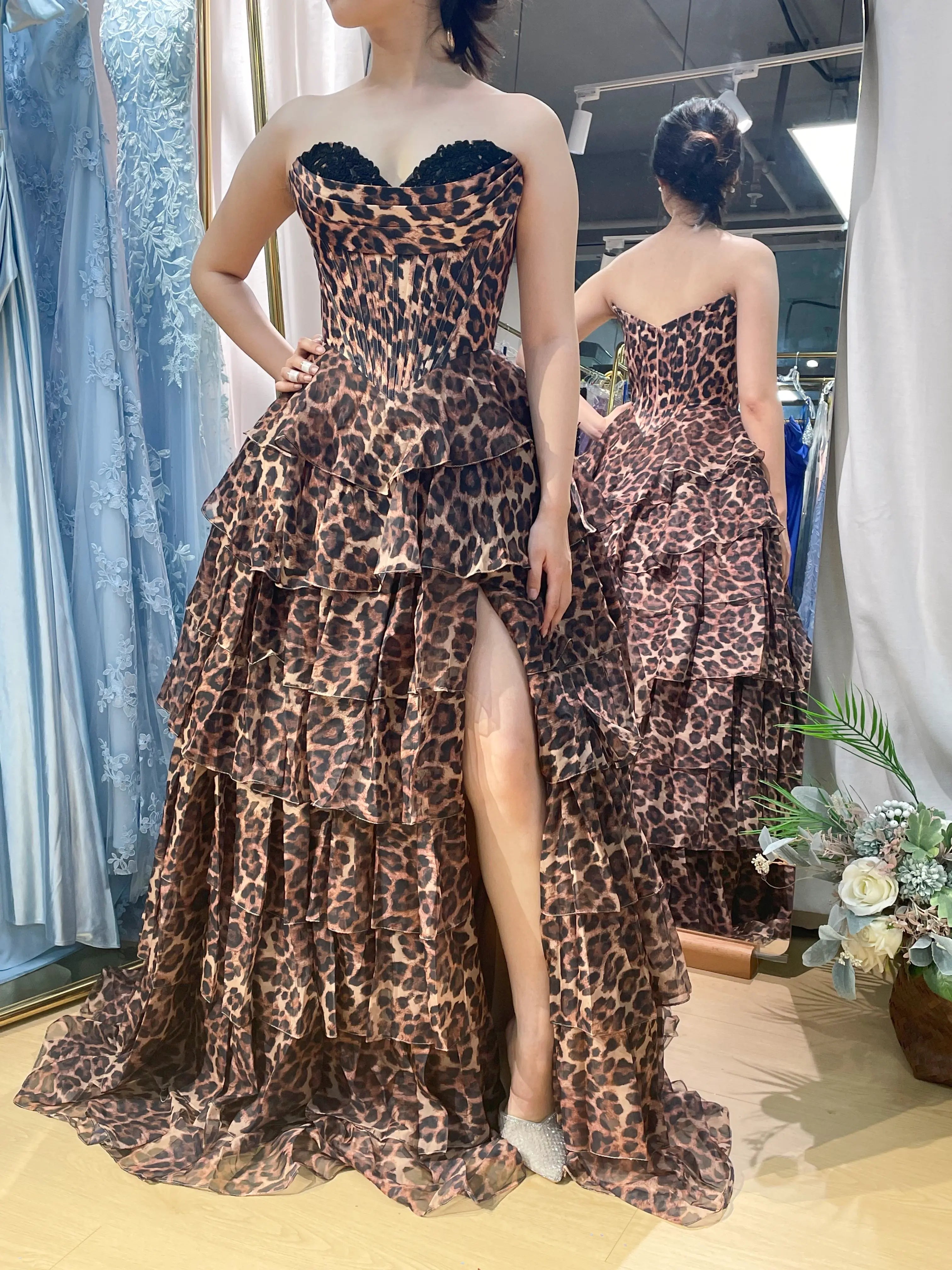 Floral Printed Organza Tiered Ruffle Ball Gown with Sweetheart Corset Bodice - TFB 8075B | blissfulprom