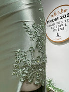 FLORIA sage green satin bodice detail with floral beading
