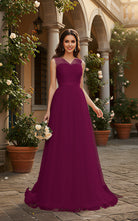 Elegant Bridesmaid Dress - Cap Sleeve Formal Gown TFB8069