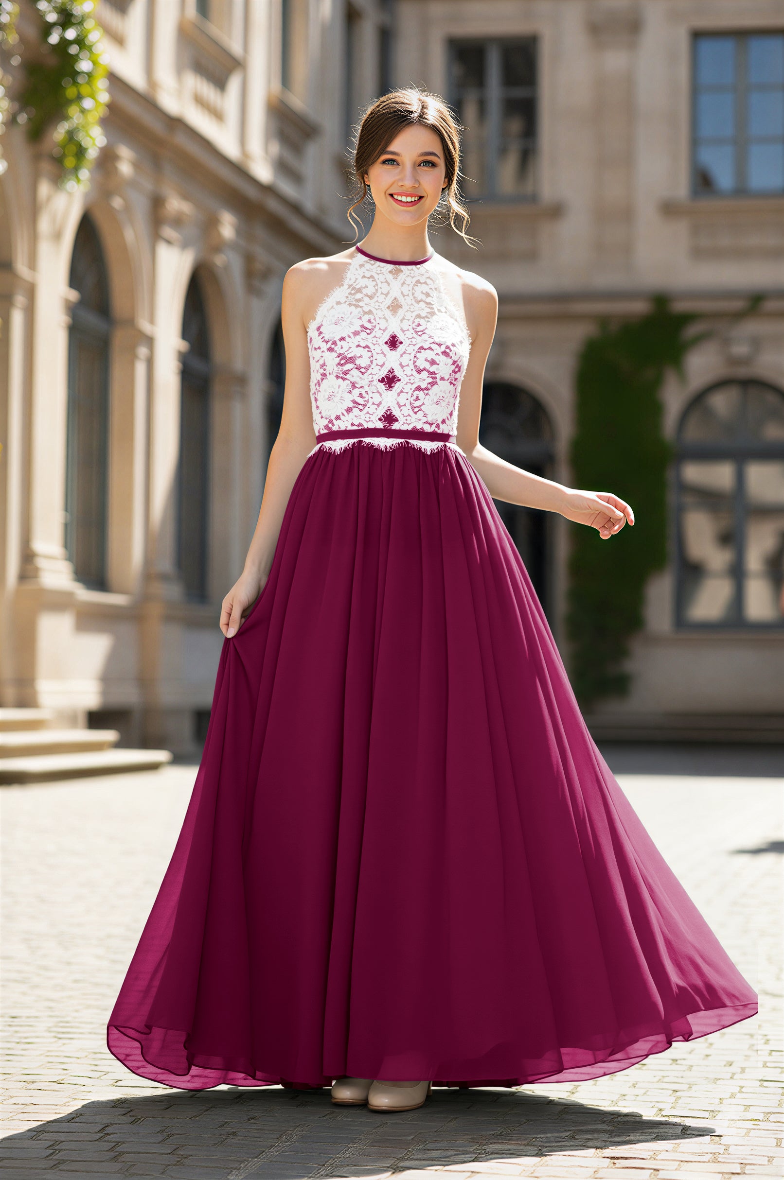 Chic Bridesmaid Dress - Lace Bodice Gown TFB8063
