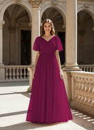 Graceful Bridesmaid Gown - Flutter Sleeve Design TFB8073