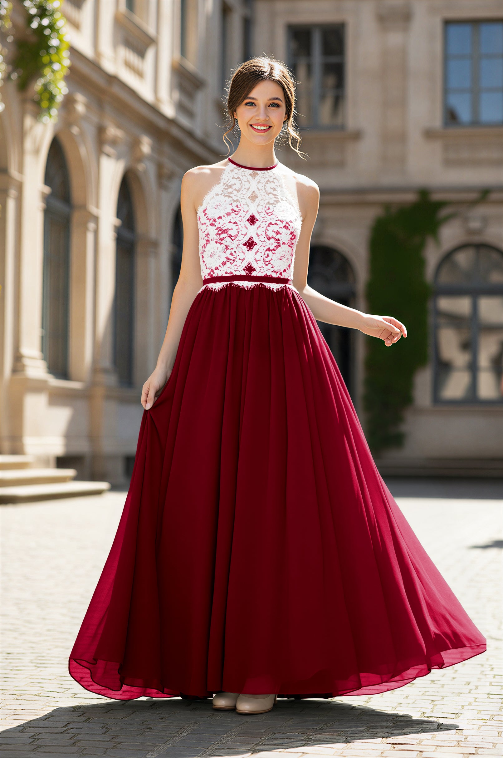 Chic Bridesmaid Dress - Lace Bodice Gown TFB8063
