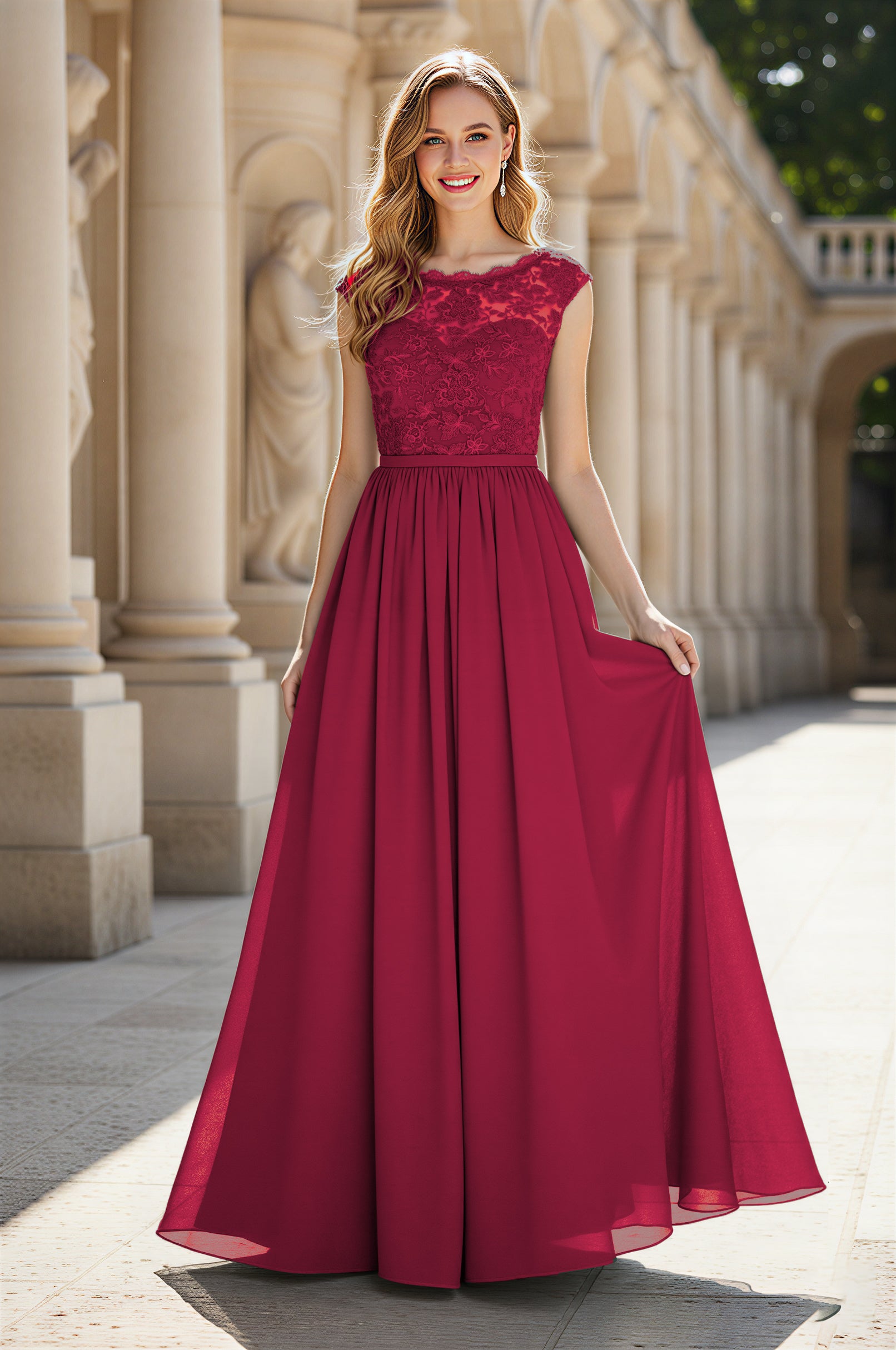 Elegant & Simple Bridesmaid Dress - Round Neck A-Line TFB8072