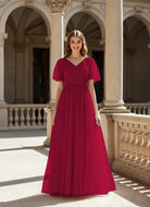 Graceful Bridesmaid Gown - Flutter Sleeve Design TFB8073