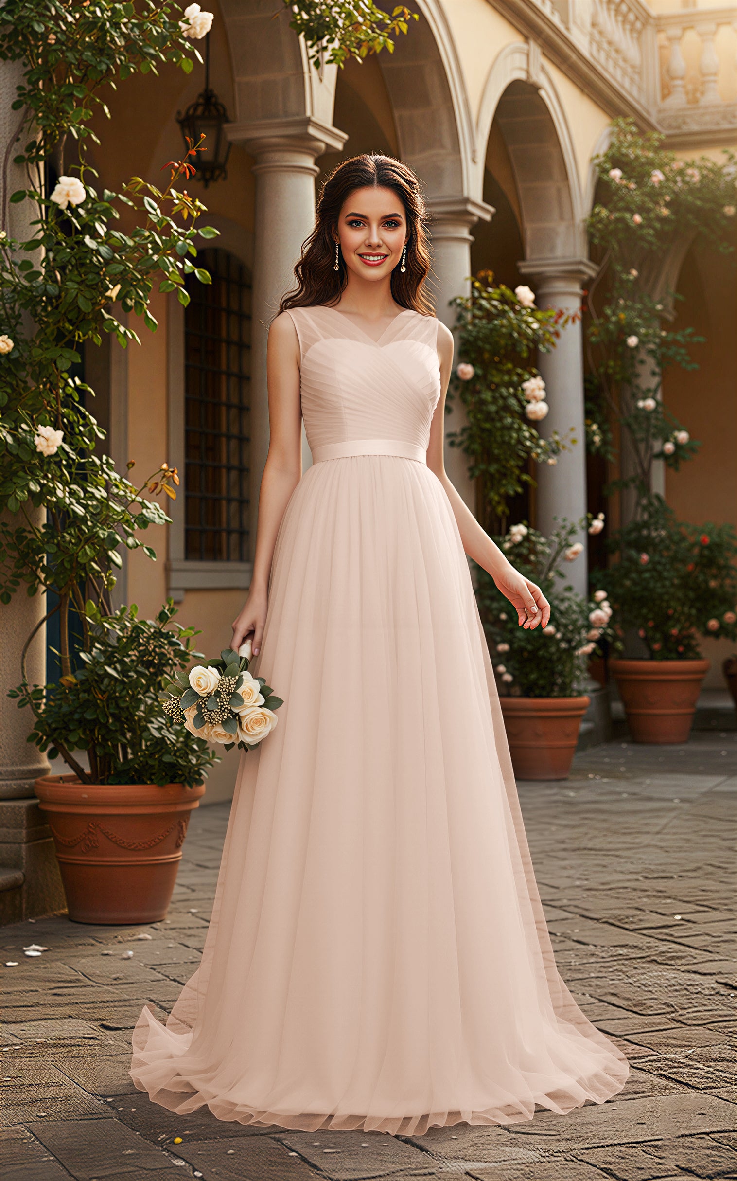 Elegant Bridesmaid Dress - Cap Sleeve Formal Gown TFB8069