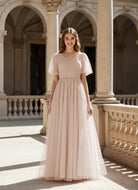 Graceful Bridesmaid Gown - Flutter Sleeve Design TFB8073