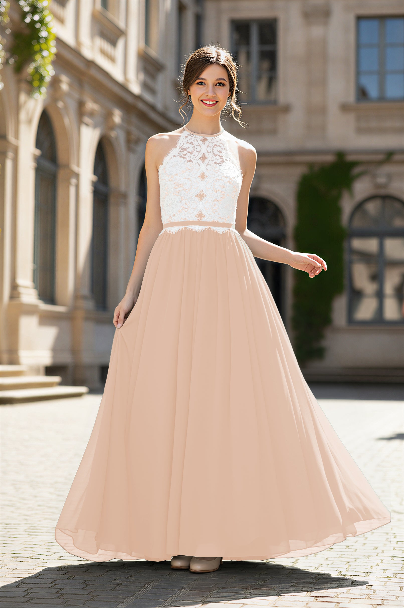 Chic Bridesmaid Dress - Lace Bodice Gown TFB8063