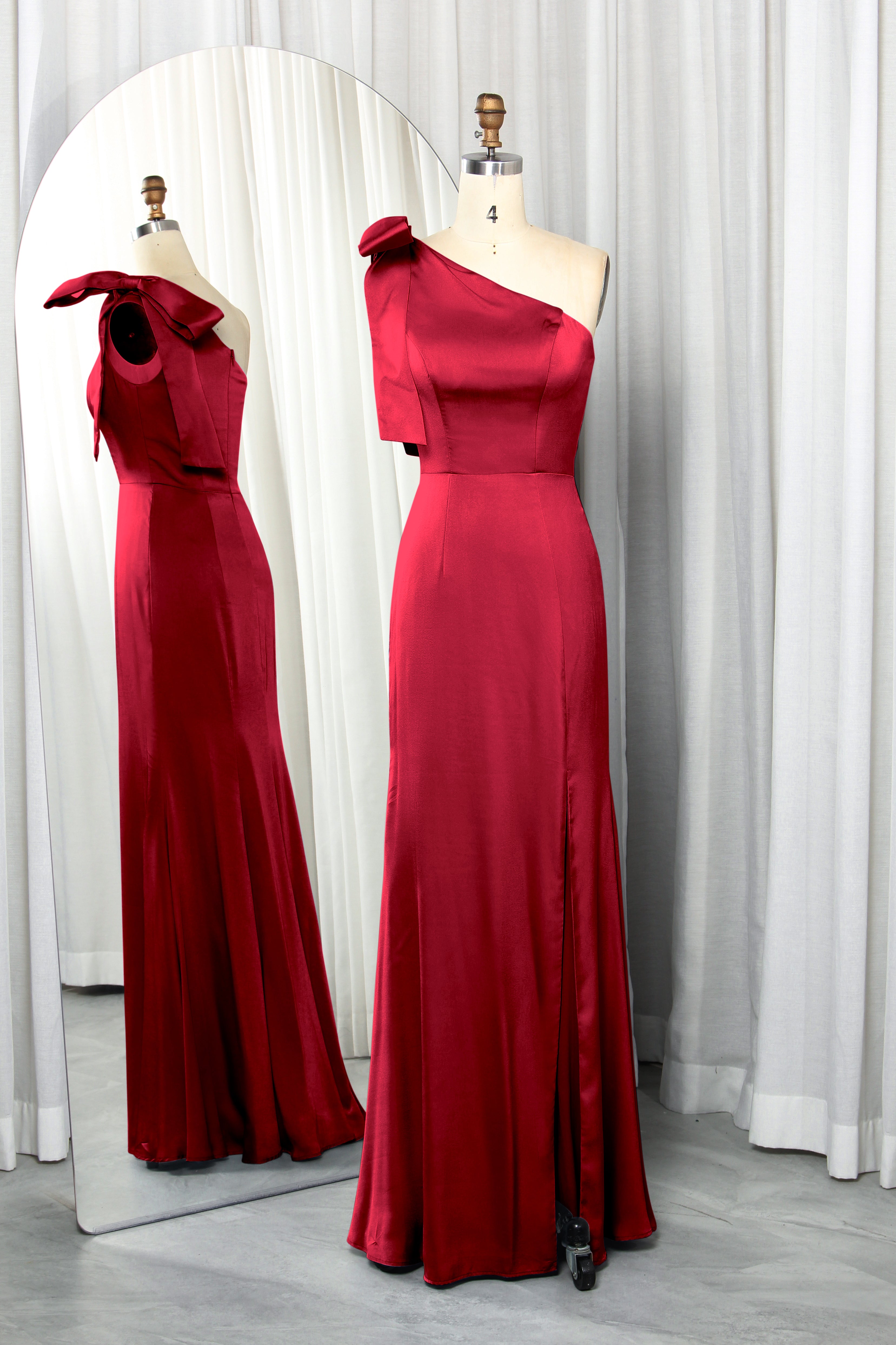 one-shoulder satin dress