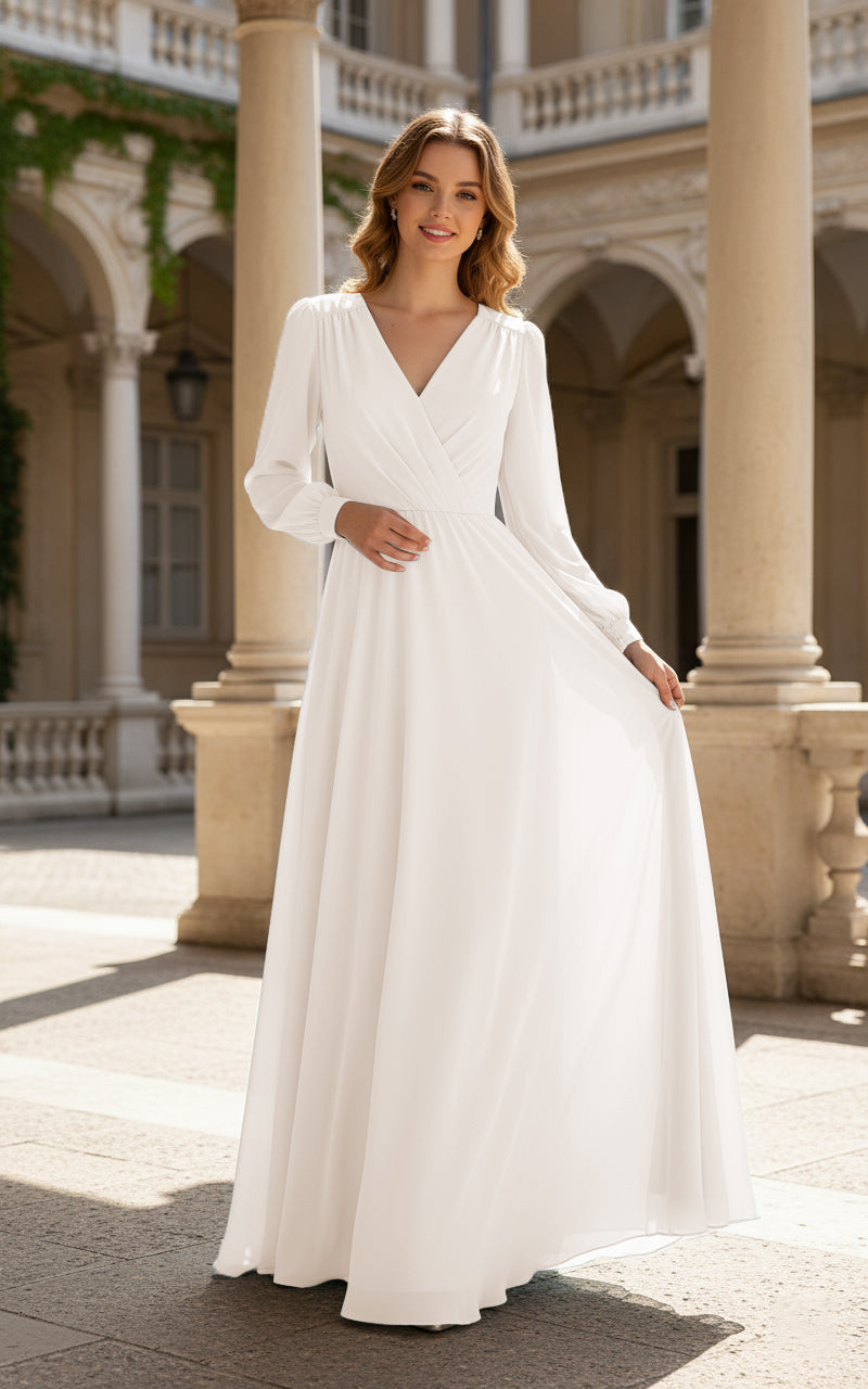 Romantic Bridesmaid Gown - Ruffled Sleeve Design TFB8068
