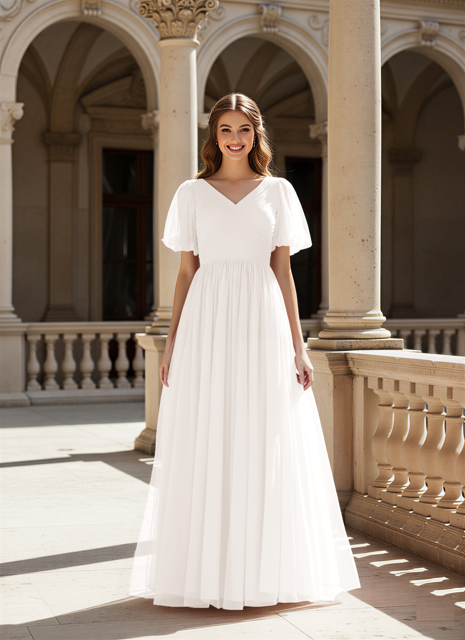 Graceful Bridesmaid Gown - Flutter Sleeve Design TFB8073
