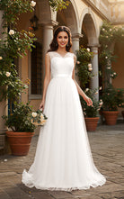 Elegant Bridesmaid Dress - Cap Sleeve Formal Gown TFB8069
