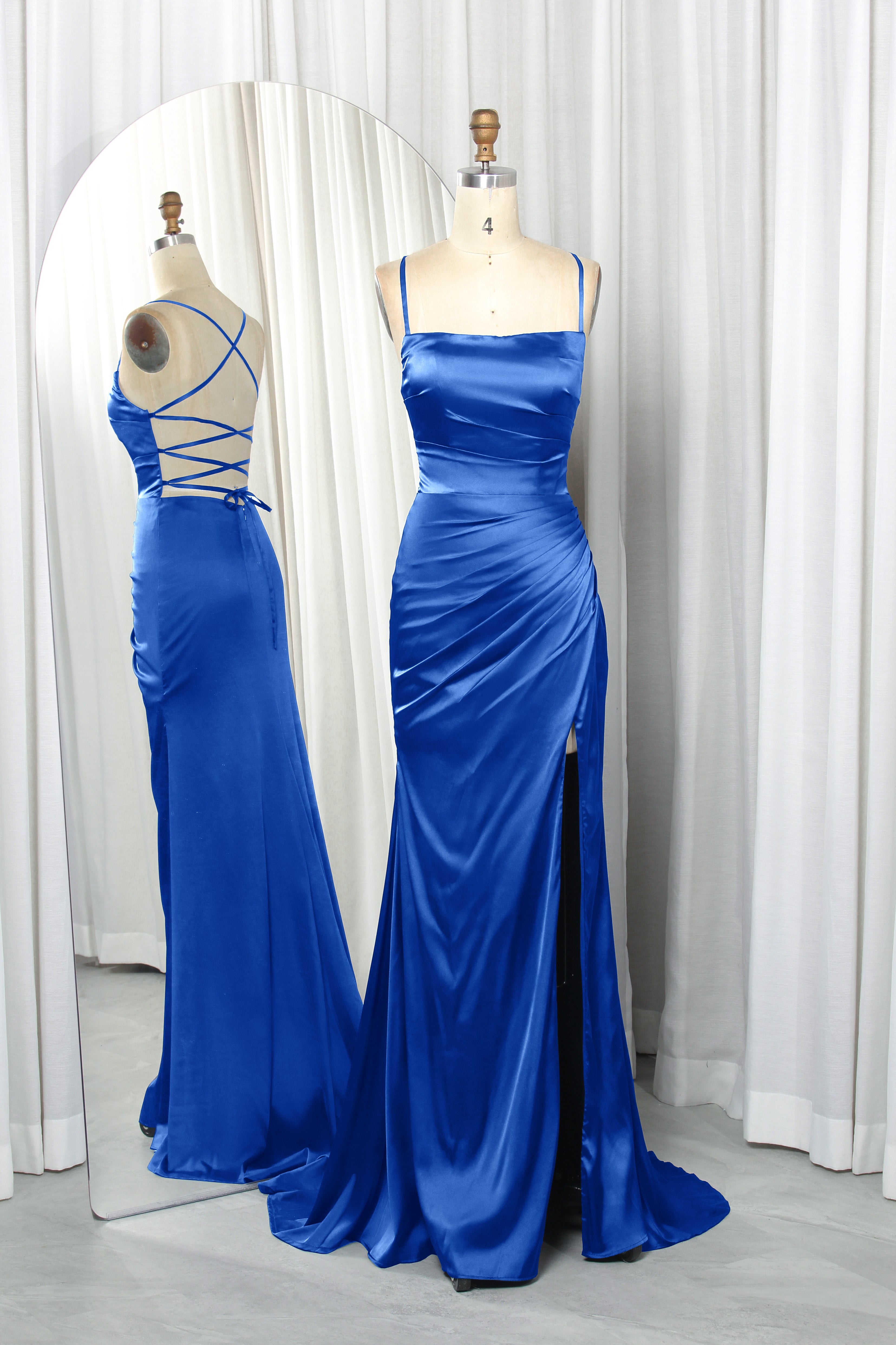 square-neck satin prom