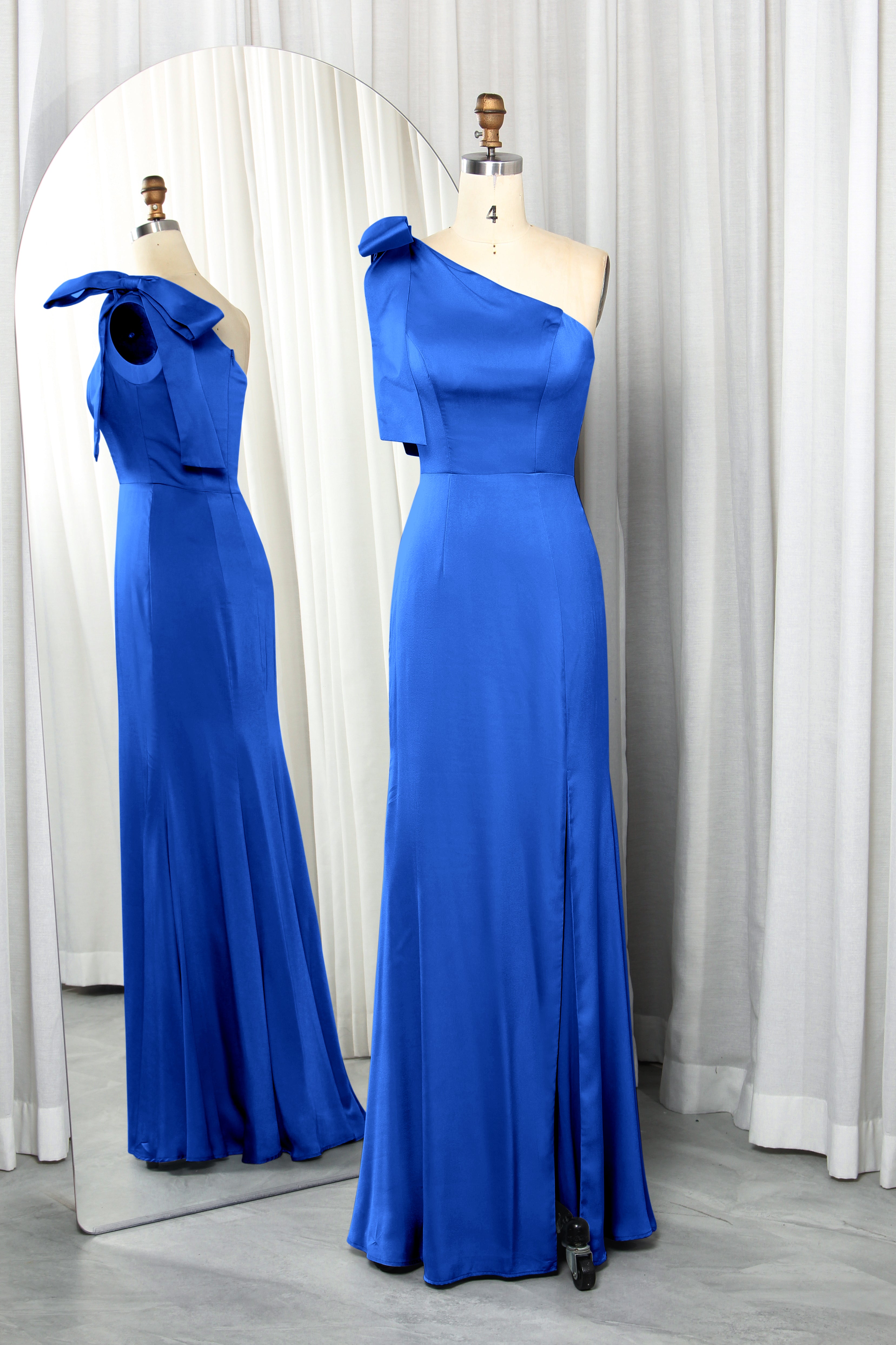 one-shoulder satin dress