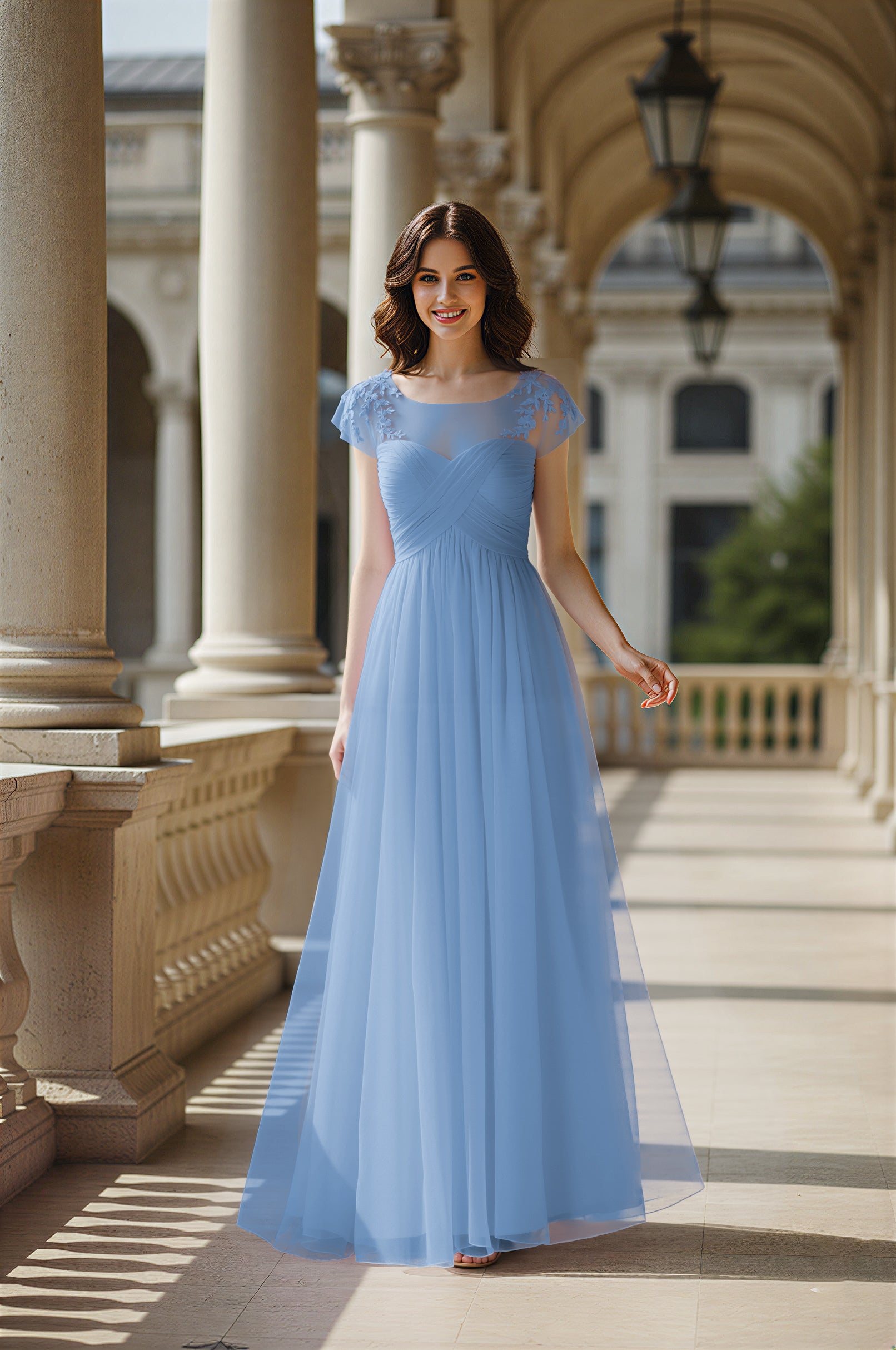 Modern Cut Bridesmaid Dress - Unique Sleeve Detail TFB8070