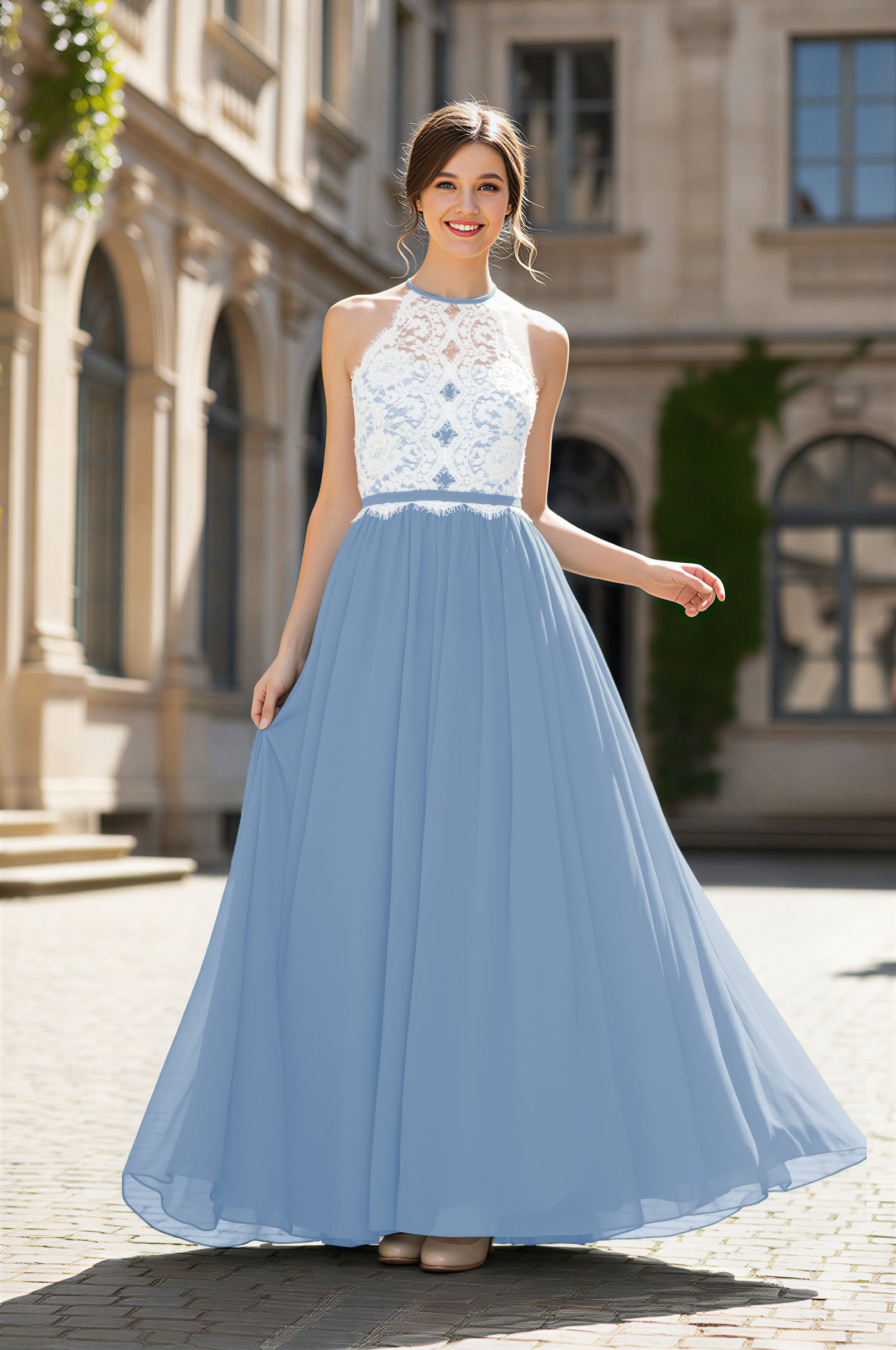 Chic Bridesmaid Dress - Lace Bodice Gown TFB8063