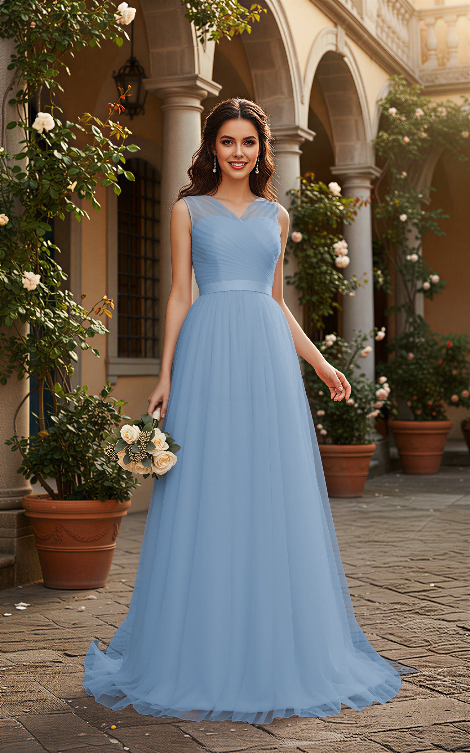 Elegant Bridesmaid Dress - Cap Sleeve Formal Gown TFB8069