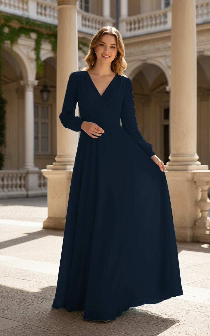 Romantic Bridesmaid Gown - Ruffled Sleeve Design TFB8068