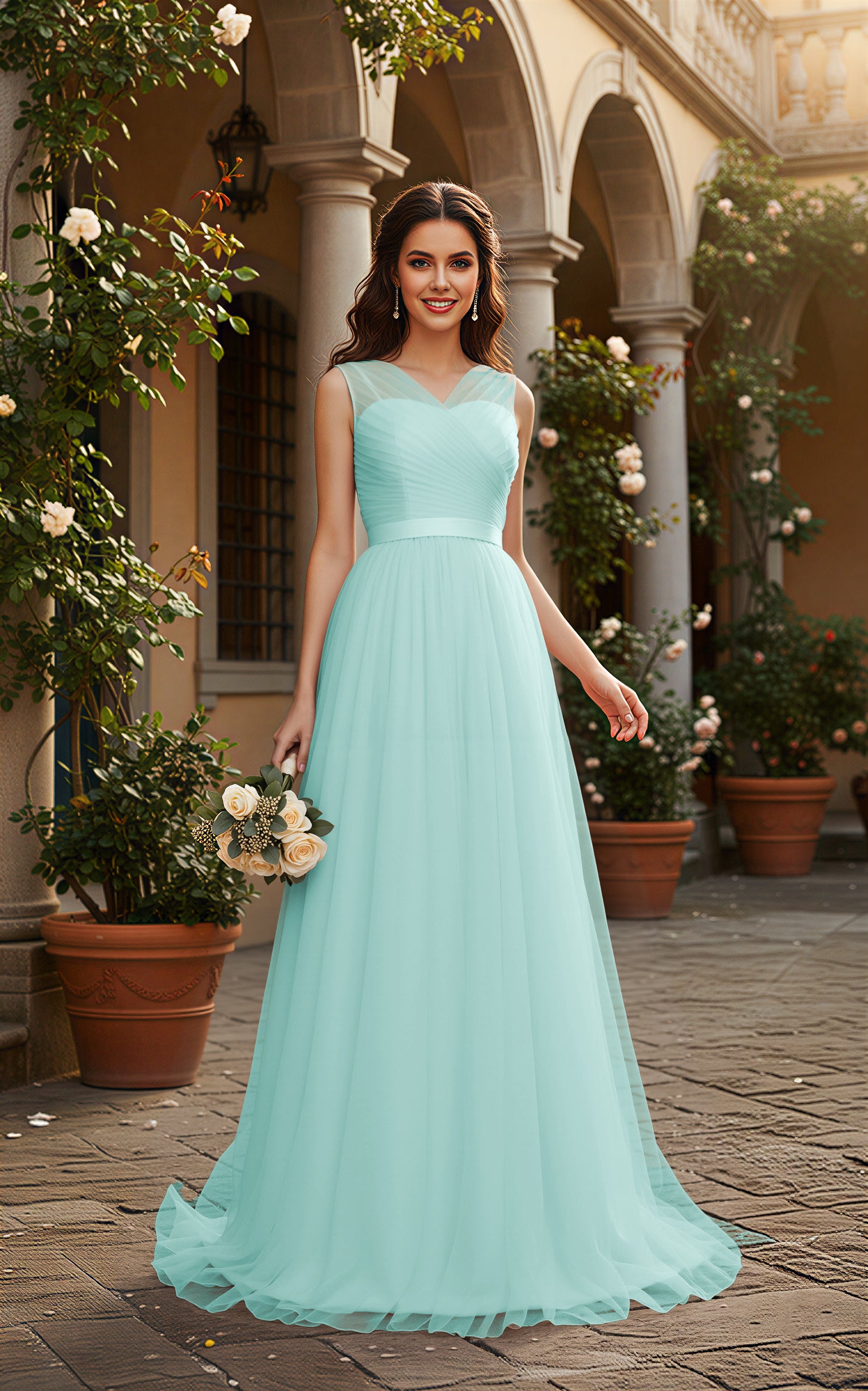 Elegant Bridesmaid Dress - Cap Sleeve Formal Gown TFB8069