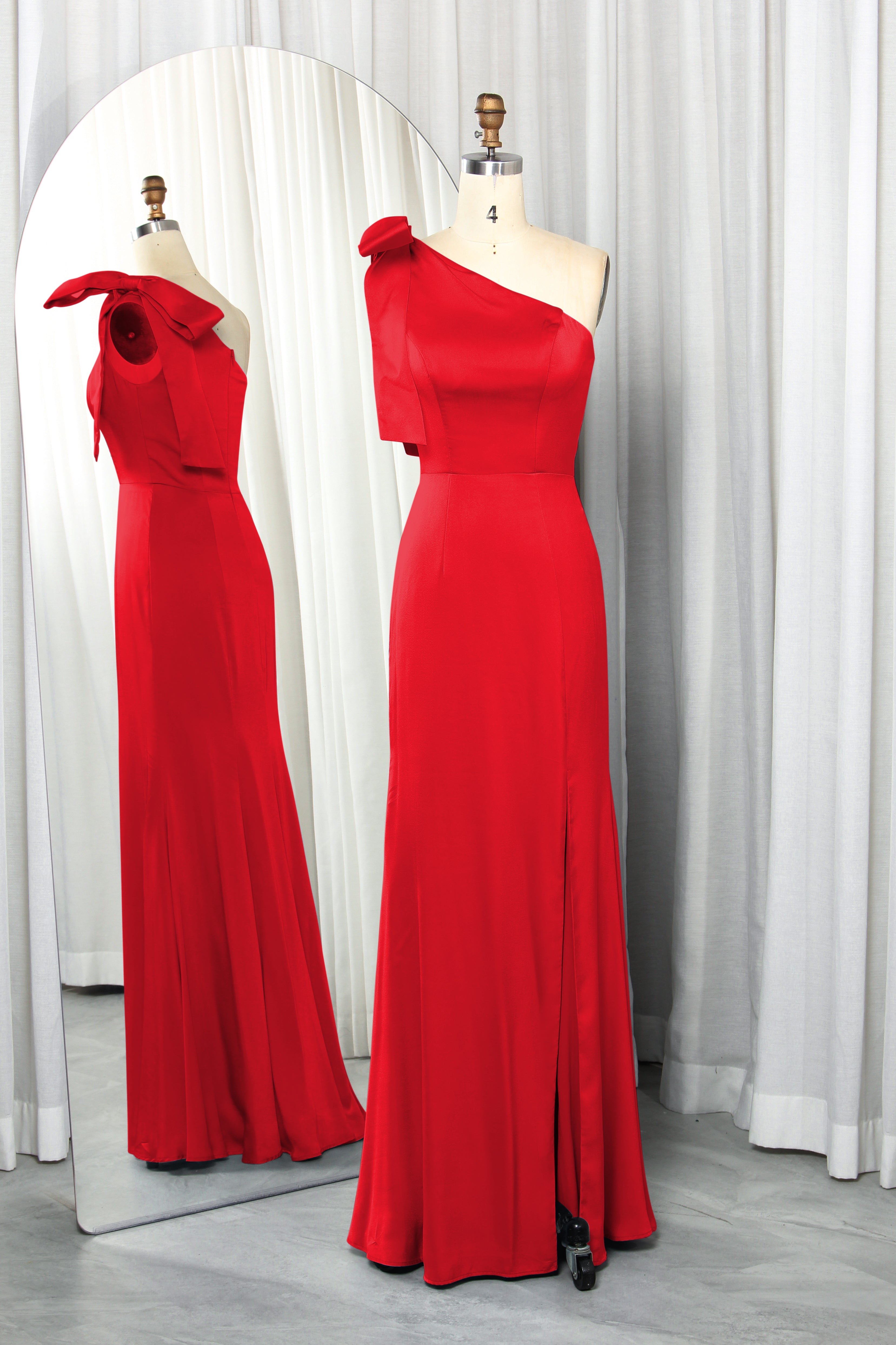 one-shoulder satin dress