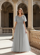 Graceful Bridesmaid Gown - Flutter Sleeve Design TFB8073