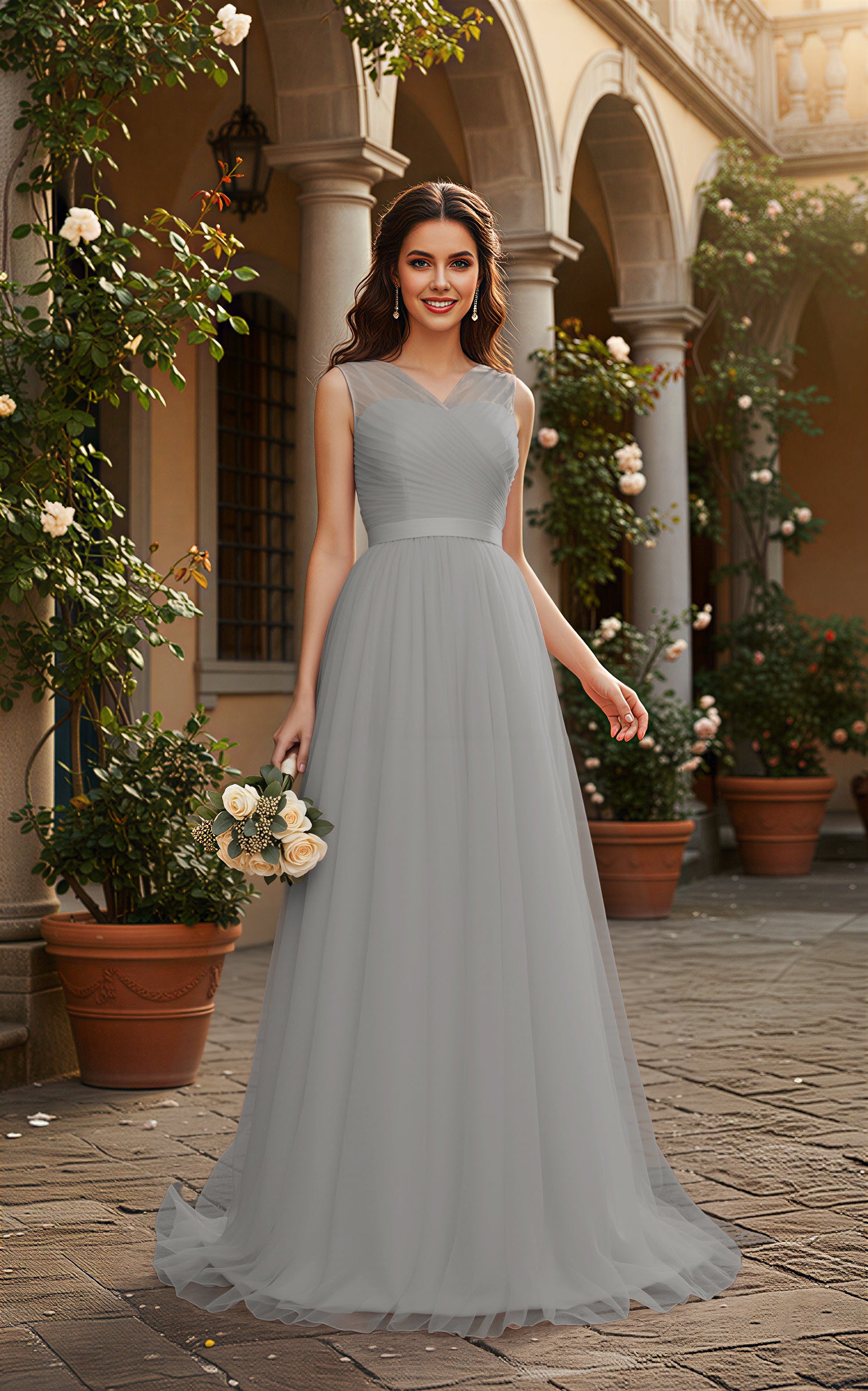 Elegant Bridesmaid Dress - Cap Sleeve Formal Gown TFB8069