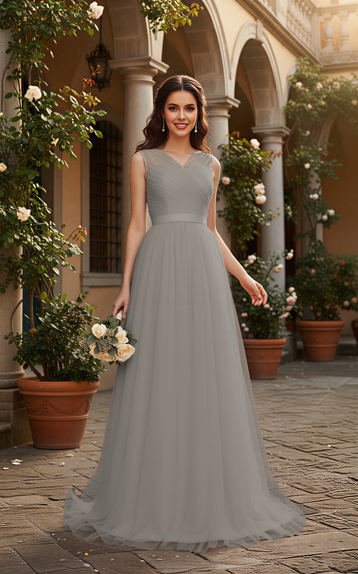 Elegant Bridesmaid Dress - Cap Sleeve Formal Gown TFB8069