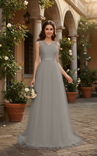 Elegant Bridesmaid Dress - Cap Sleeve Formal Gown TFB8069