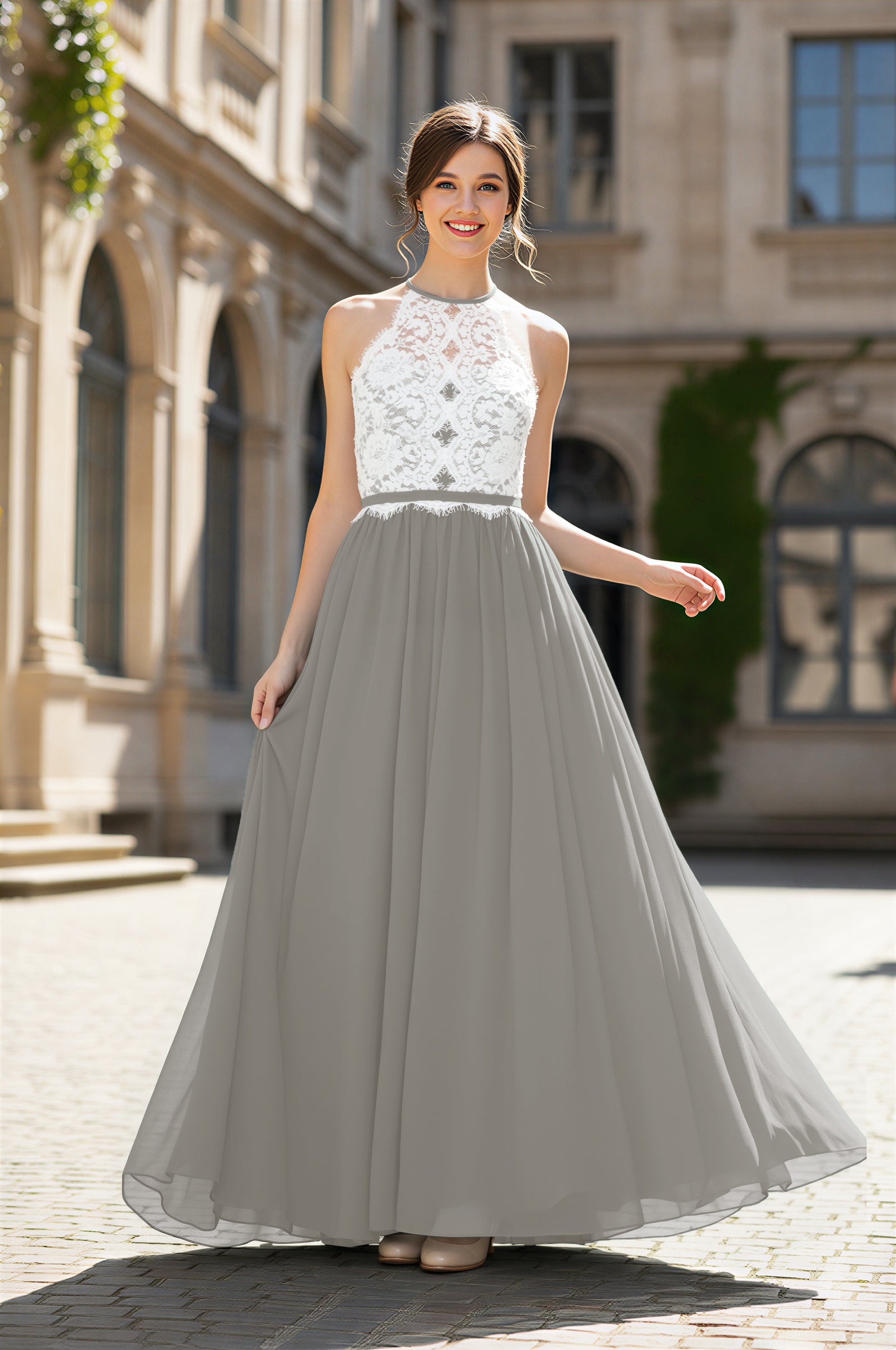 Chic Bridesmaid Dress - Lace Bodice Gown TFB8063