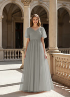 Graceful Bridesmaid Gown - Flutter Sleeve Design TFB8073