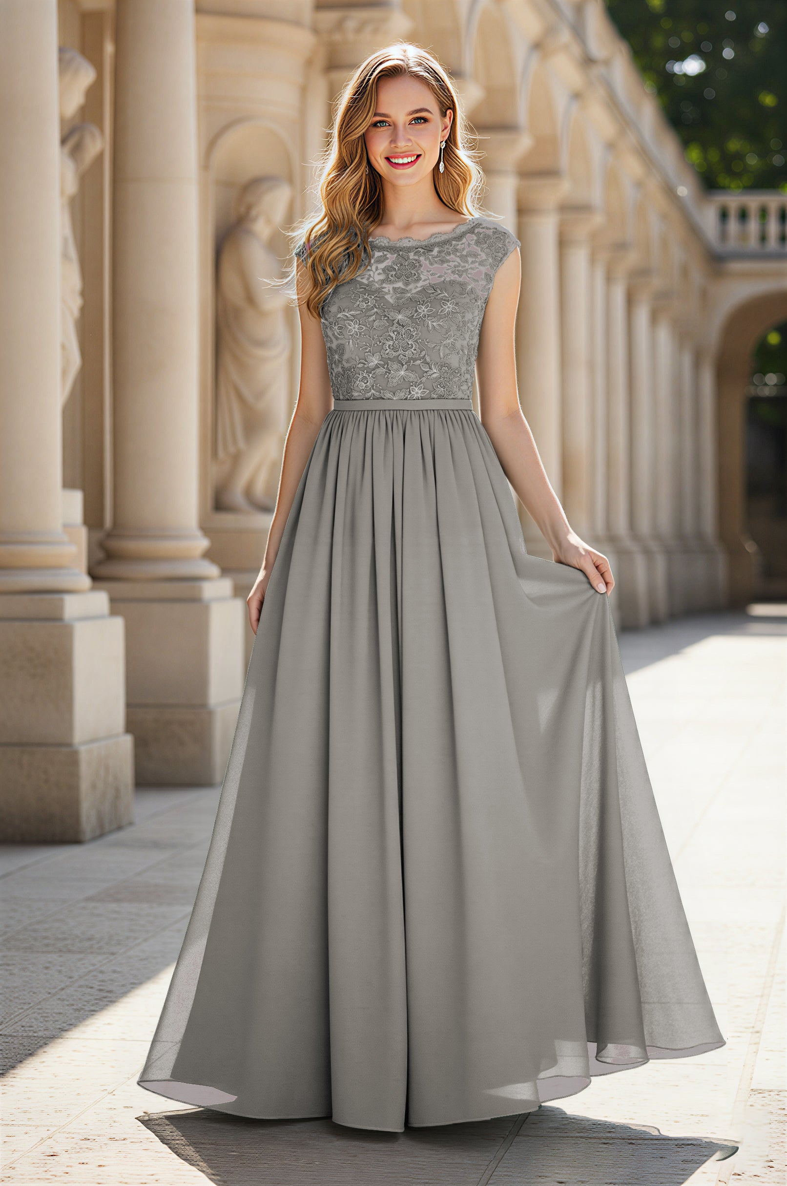 Elegant & Simple Bridesmaid Dress - Round Neck A-Line TFB8072