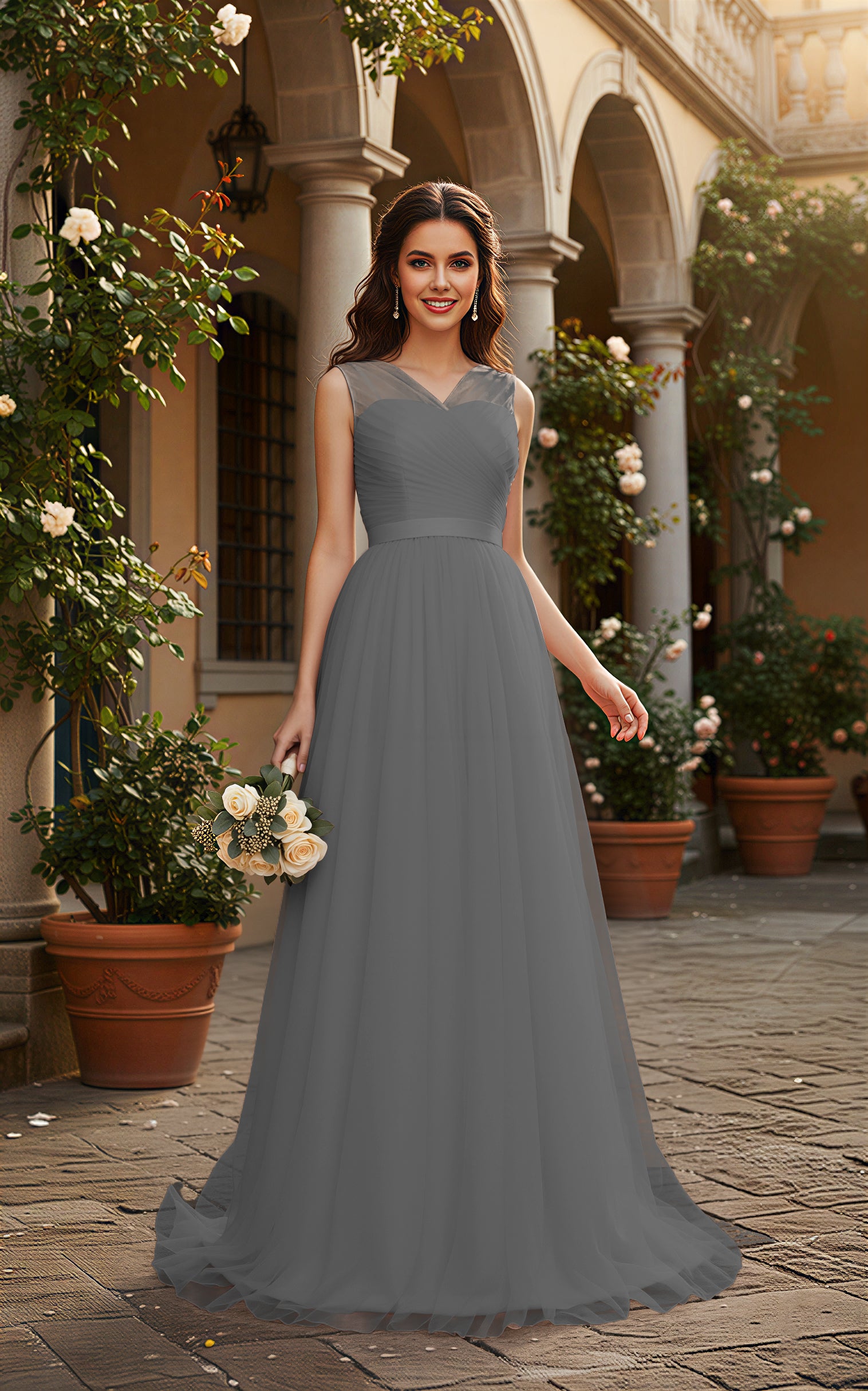 Elegant Bridesmaid Dress - Cap Sleeve Formal Gown TFB8069