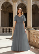 Graceful Bridesmaid Gown - Flutter Sleeve Design TFB8073